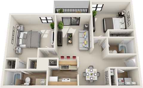 2 bedroom 2 bath floor plan A at St. Johns Forest Apartments, Florida
